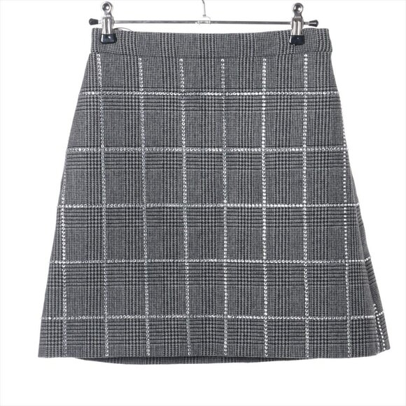 Miu Miu Plaid Rhinestone Wool Skirt Gray